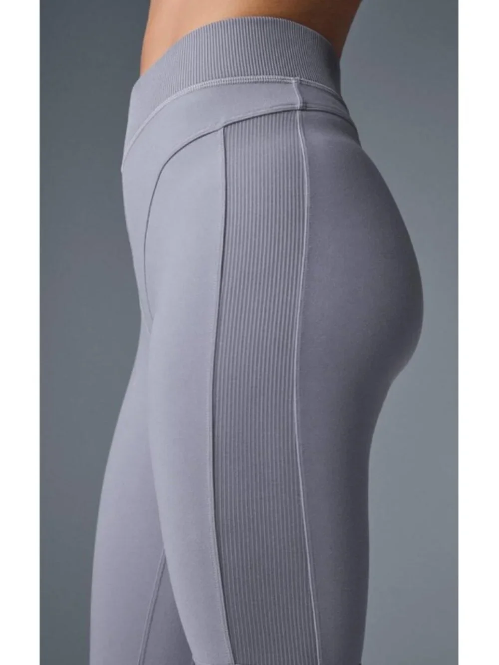 Alo Alosoft High Waist Head Start Leggings Fog Hi-Rise Waisted Ribbed Tights XS